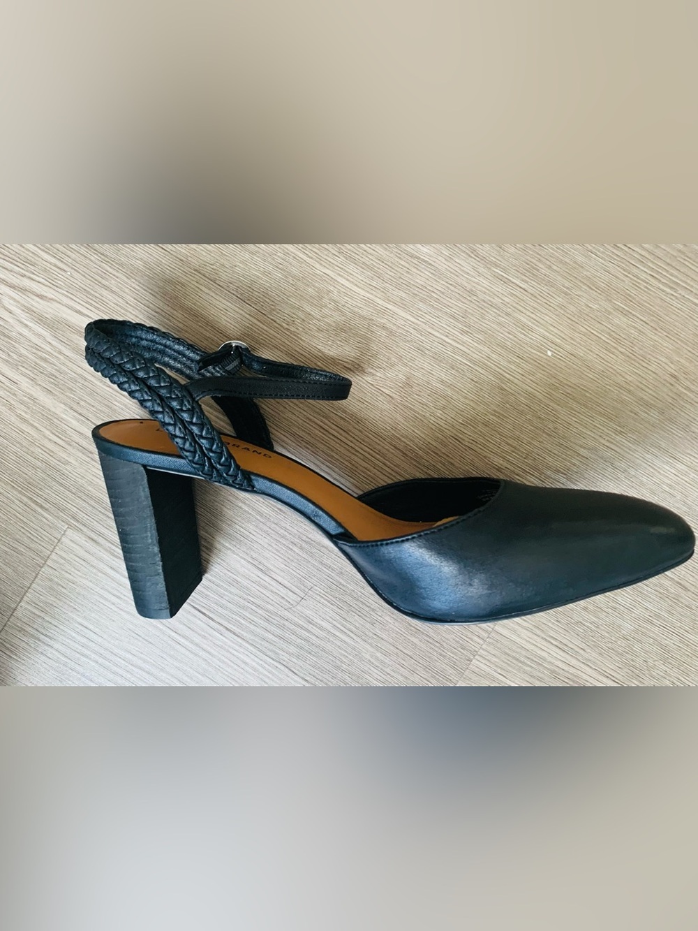 Lucky Brand Black Braided Strap Block Heels